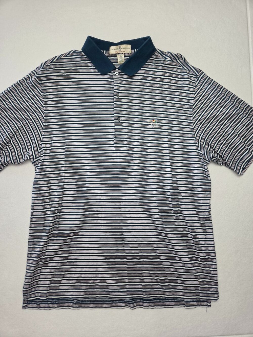 Fairway & Greene Men’s Large Striped Mercerized Cotton Golf Polo Pink Navy White